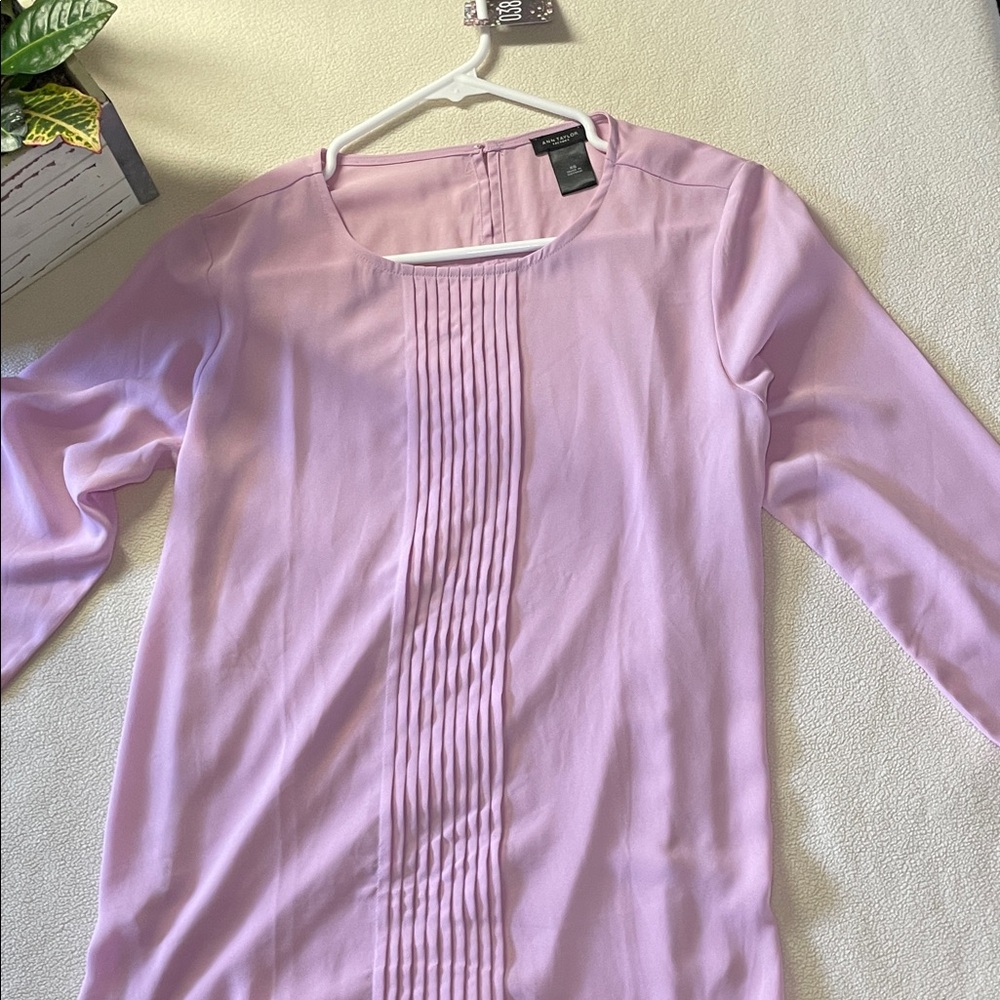 038-Ann Taylor Factory Light Purple Pleated Blouse